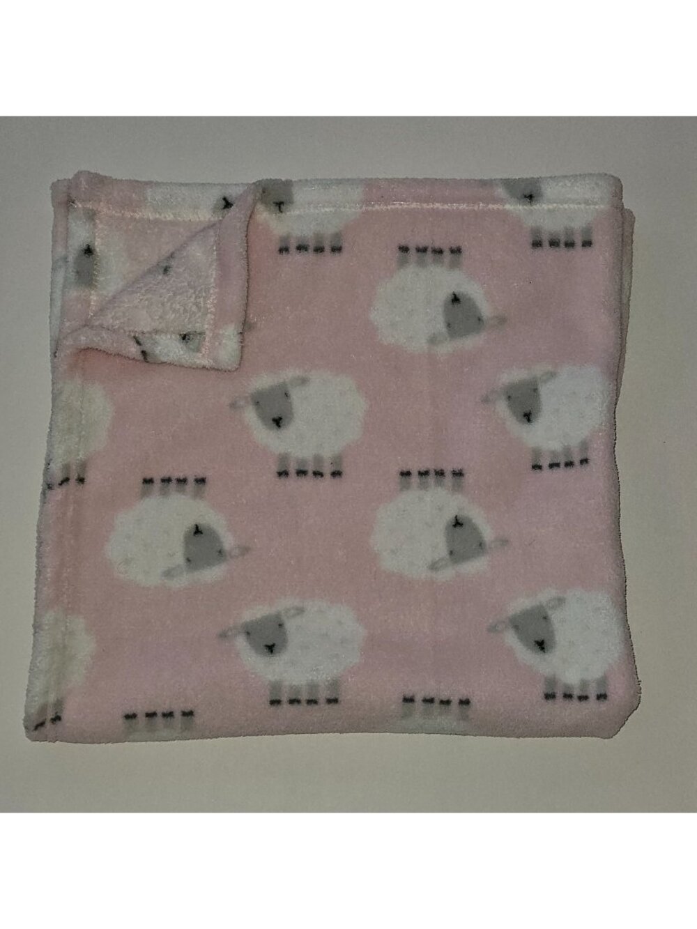 Cutie Pie Pink Sheep Lamb Baby Blanket White Gray Soft Fleece 30x30
